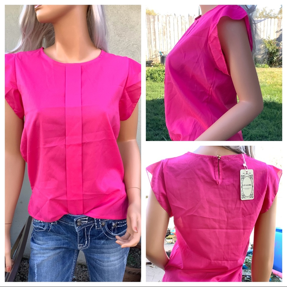 LIVAGIRL NWT S/M Hot Pink Angel Cap Sleeve Top Blouse